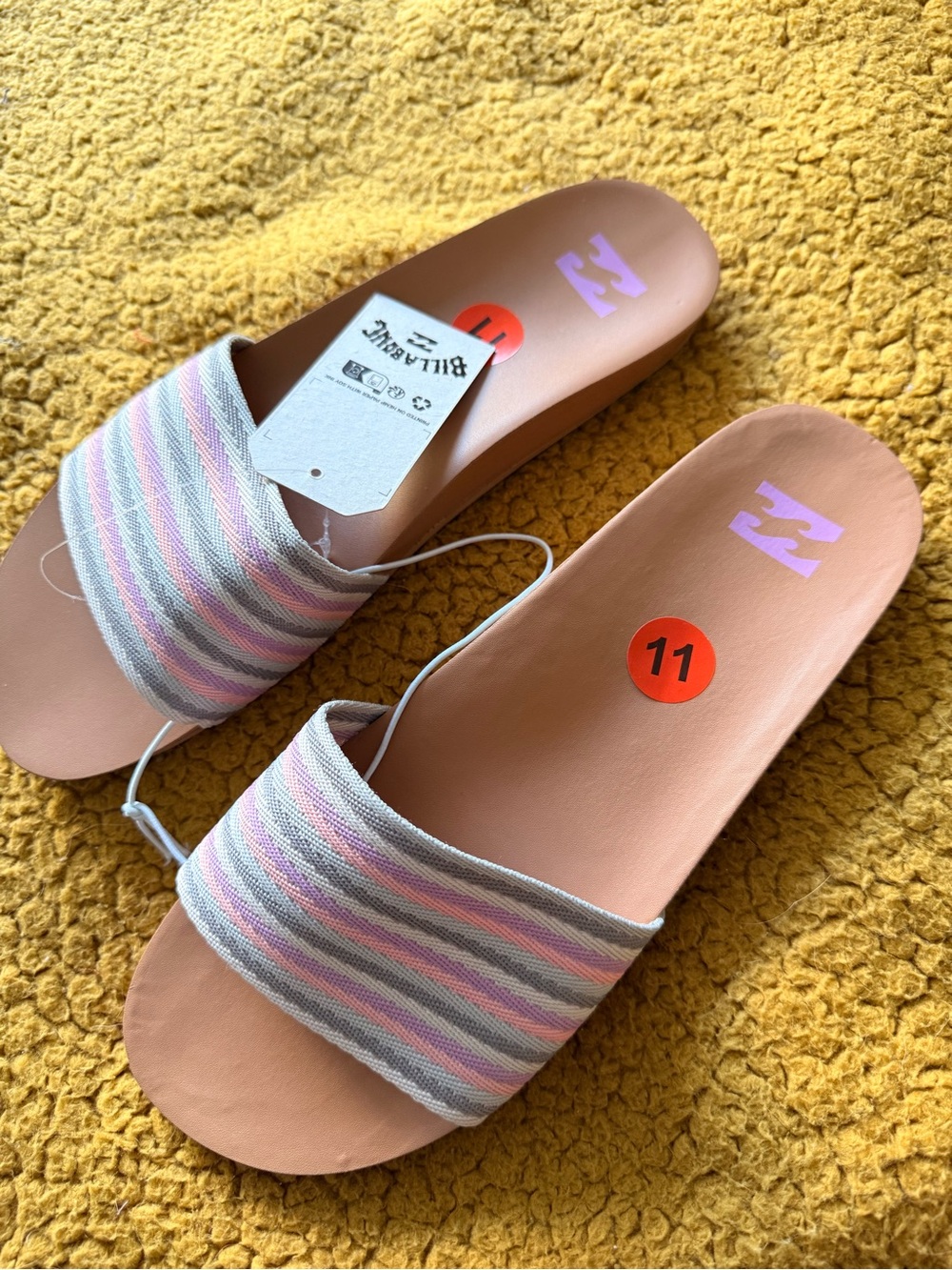 Billabong Women's Pastel Stripe Slide Sandals in Pink and Lavender